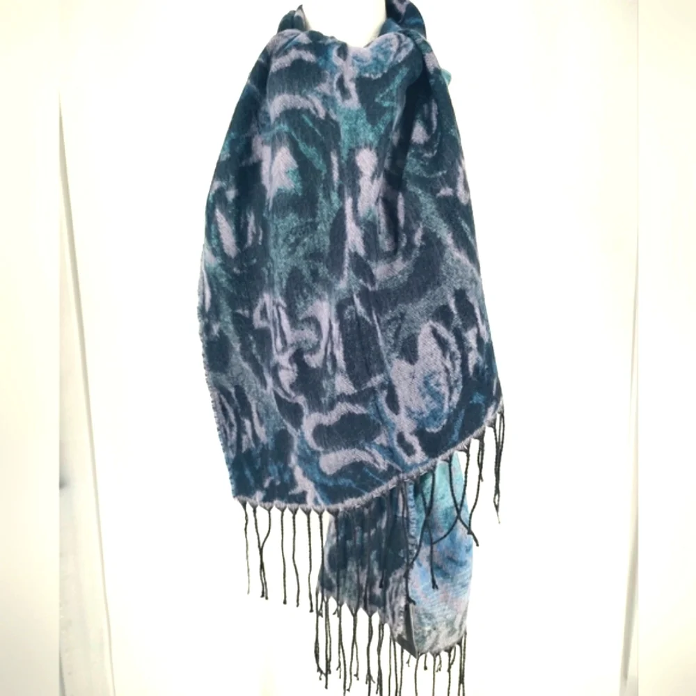 Steve Madden Blue Multi Fringe Scarf 1 SFM
